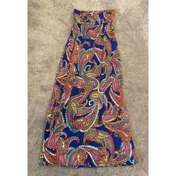 Banana Republic Maxi Dress Paisley Strapless Blue Multicolor Paisley Size 2 - Picture 3 of 9